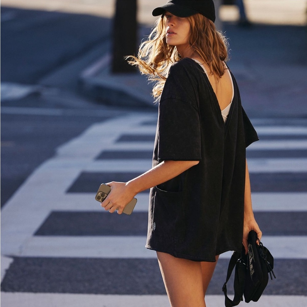 Free People Hot Shot Tee Romper Black Shorts Casual One Piece Cover Up Medium